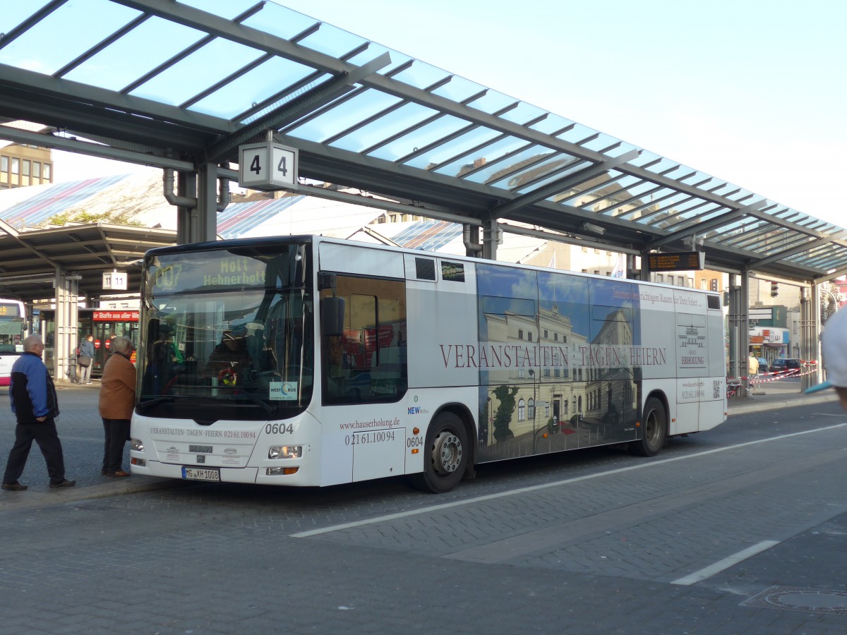 (157'317) - M�Bus, M�nchengladbach - Nr. 604/MG-XH 1008 - MAN am 22. November 2014 beim Hauptbahnhof M�nchengladbach