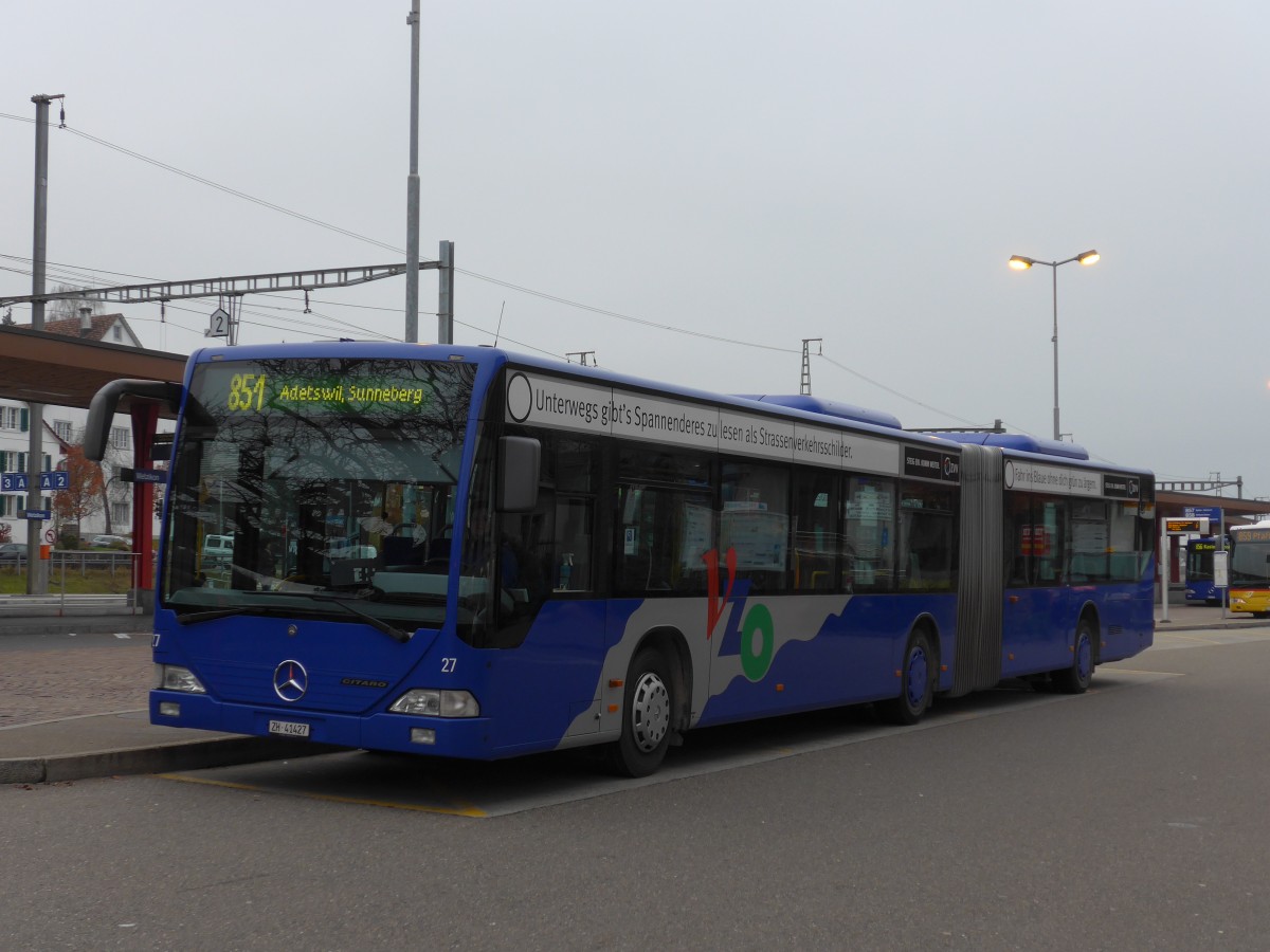 (157'550) - VZO Gr�ningen - Nr. 27/ZH 41'427 - Mercedes am 26. November 2014 beim Bahnhof Wetzikon