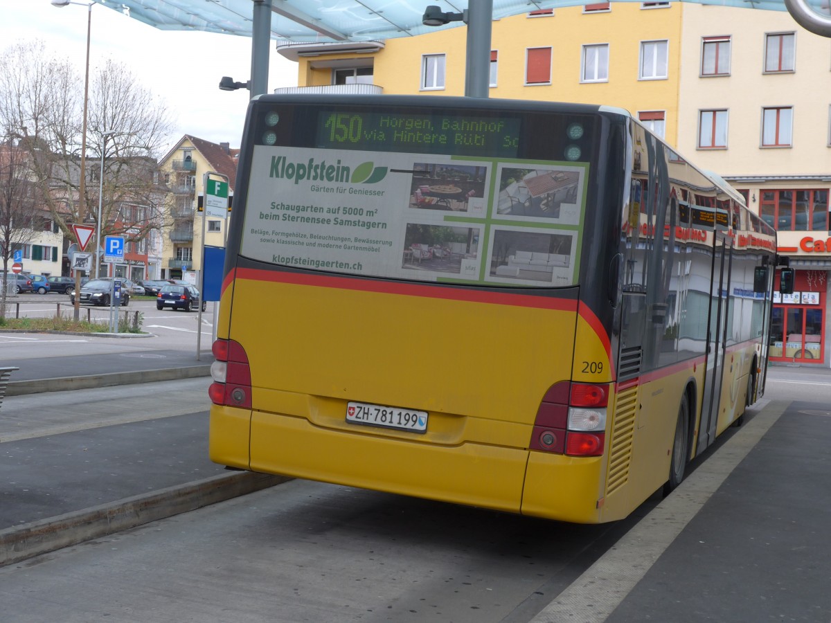 (157'785) - PostAuto Z�rich - Nr. 209/ZH 781'199 - MAN am 14. Dezember 2014 beim Bahnhof W�denswil