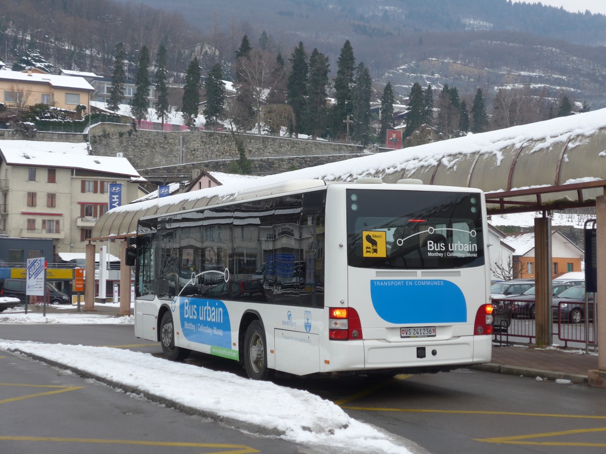 (158'145) - TPC Aigle - VS 241'236 - MAN/G�ppel (ex Evasion, St-Maurice; ex Richard, Mex) am 2. Januar 2015 beim Bahnhof Monthey-Ville