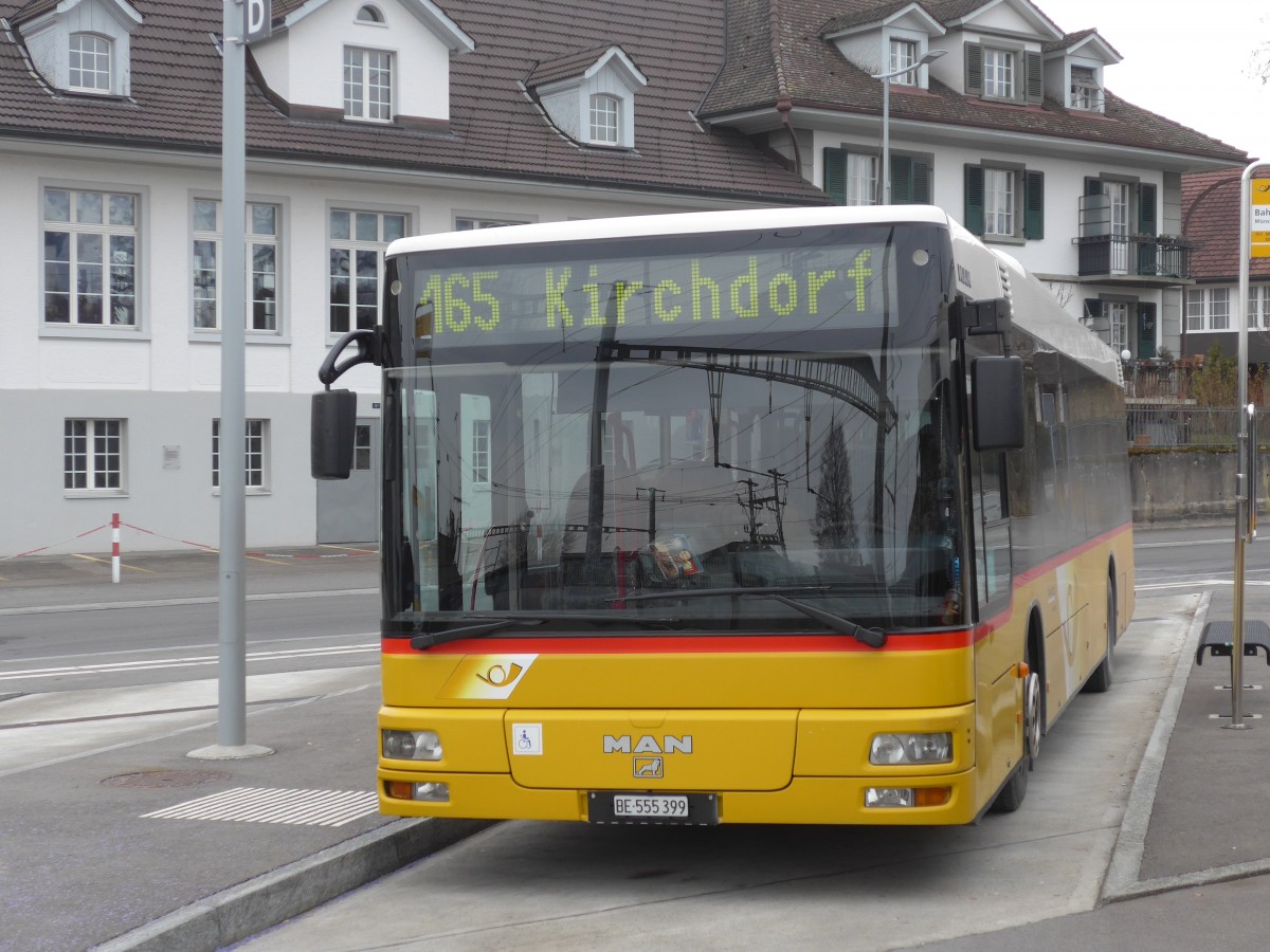 (158'453) - Lengacher, M�nsingen - Nr. 1/BE 555'399 - MAN am 19. Januar 2015 beim Bahnhof M�nsingen