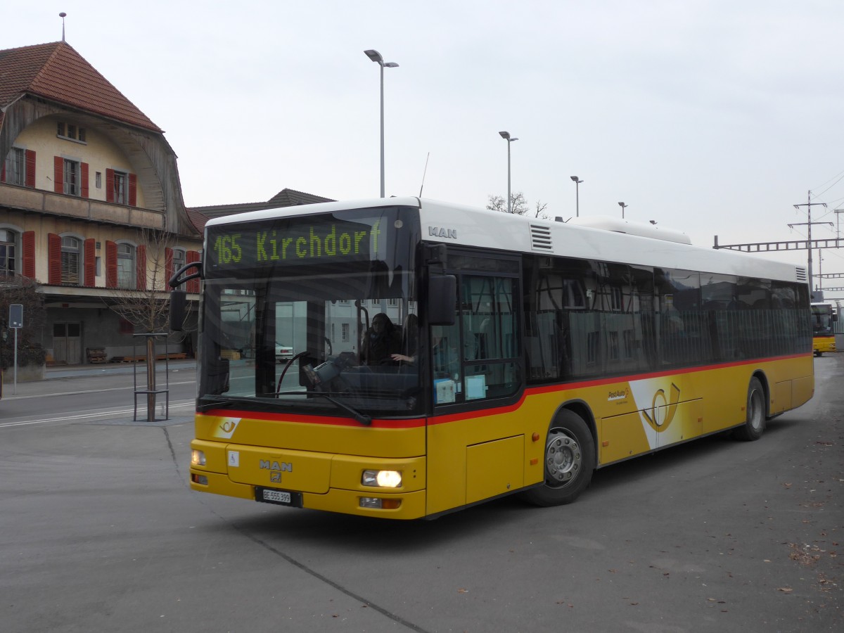 (158'458) - Lengacher, M�nsingen - Nr. 1/BE 555'399 - MAN am 19. Januar 2015 beim Bahnhof M�nsingen