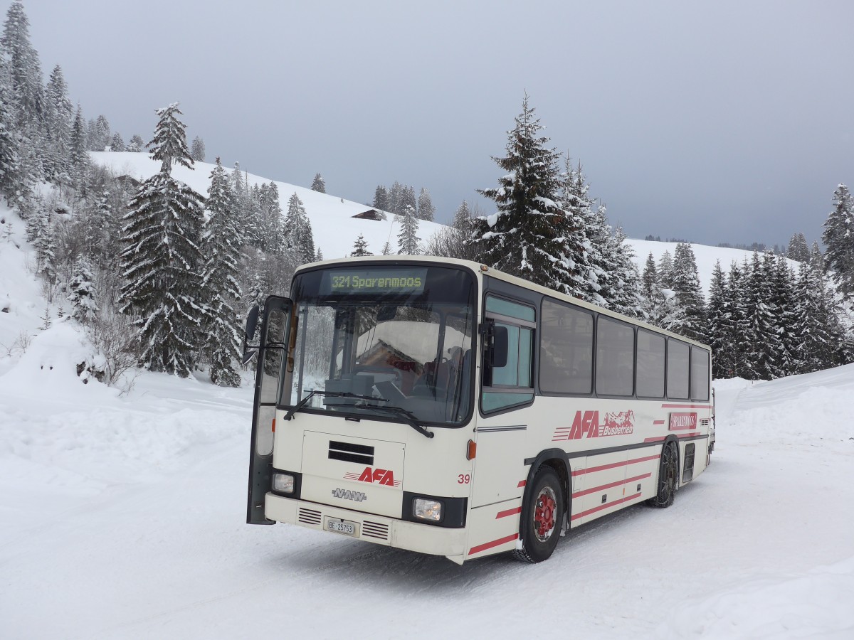 (158'650) - AFA Adelboden - Nr. 39/BE 25'753 - NAW/R&J (ex Nr. 18; ex Autopostale, Mendrisio Nr. 38; ex Piotti, Balerna Nr. 38; ex AAGI Interlaken Nr. 38; ex Schmocker, Beatenberg Nr. 3) am 8. Februar 2015 in Zweisimmen, Heimkuhweide