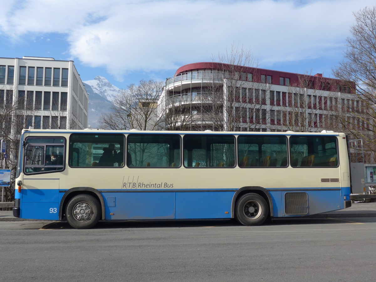 (158'709) - RTB Altst�tten - Nr. 93/SG 376'200 - NAW/Lauber (ex R.G.V. Autobus, Stabio; ex AMSA Chiasso Nr. 23; ex AWA Amden Nr. 3) am 14. Februar 2015 beim Bahnhof Buchs