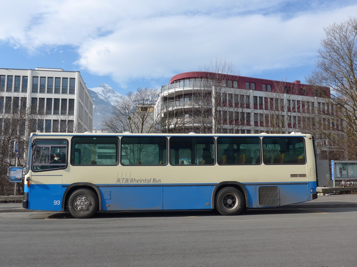 (158'710) - RTB Altst�tten - Nr. 93/SG 376'200 - NAW/Lauber (ex R.G.V. Autobus, Stabio; ex AMSA Chiasso Nr. 23; ex AWA Amden Nr. 3) am 14. Februar 2015 beim Bahnhof Buchs
