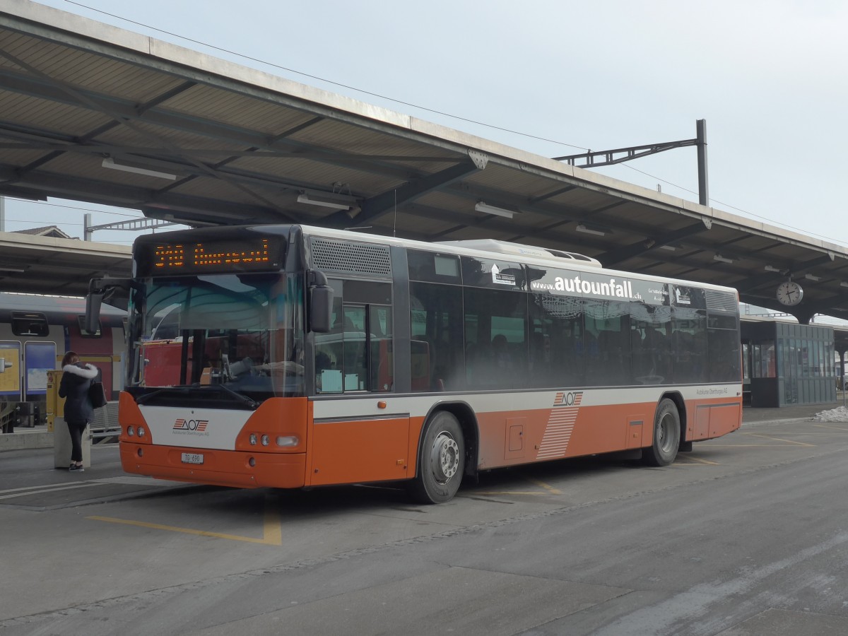 (158'745) - AOT Amriswil - Nr. 1/TG 690 - Neoplan (ex Vorf�hrfahrzeug) am 14. Februar 2015 beim Bahnhof Romanshorn