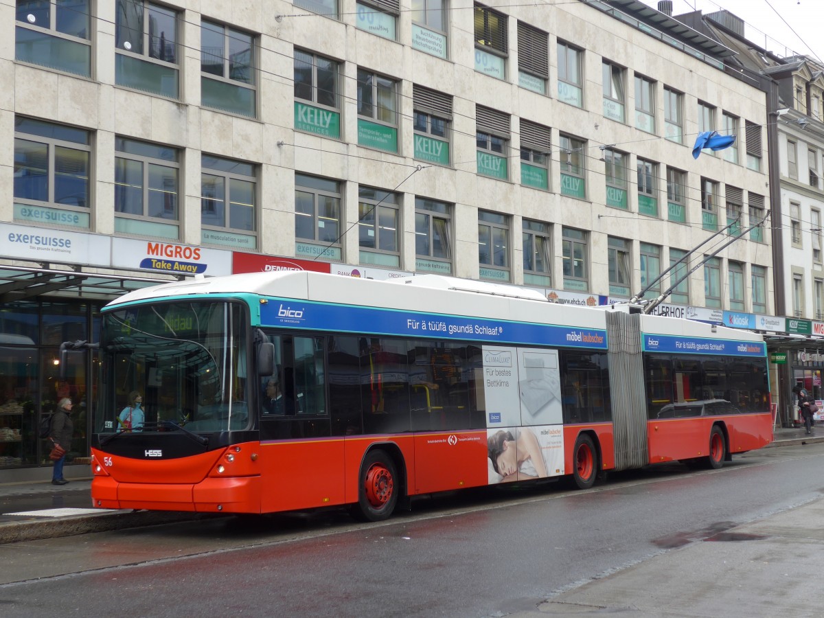 (158'973) - VB Biel - Nr. 56 - Hess/Hess Gelenktrolleybus am 2. M�rz 2015 in Biel, Guisanplatz