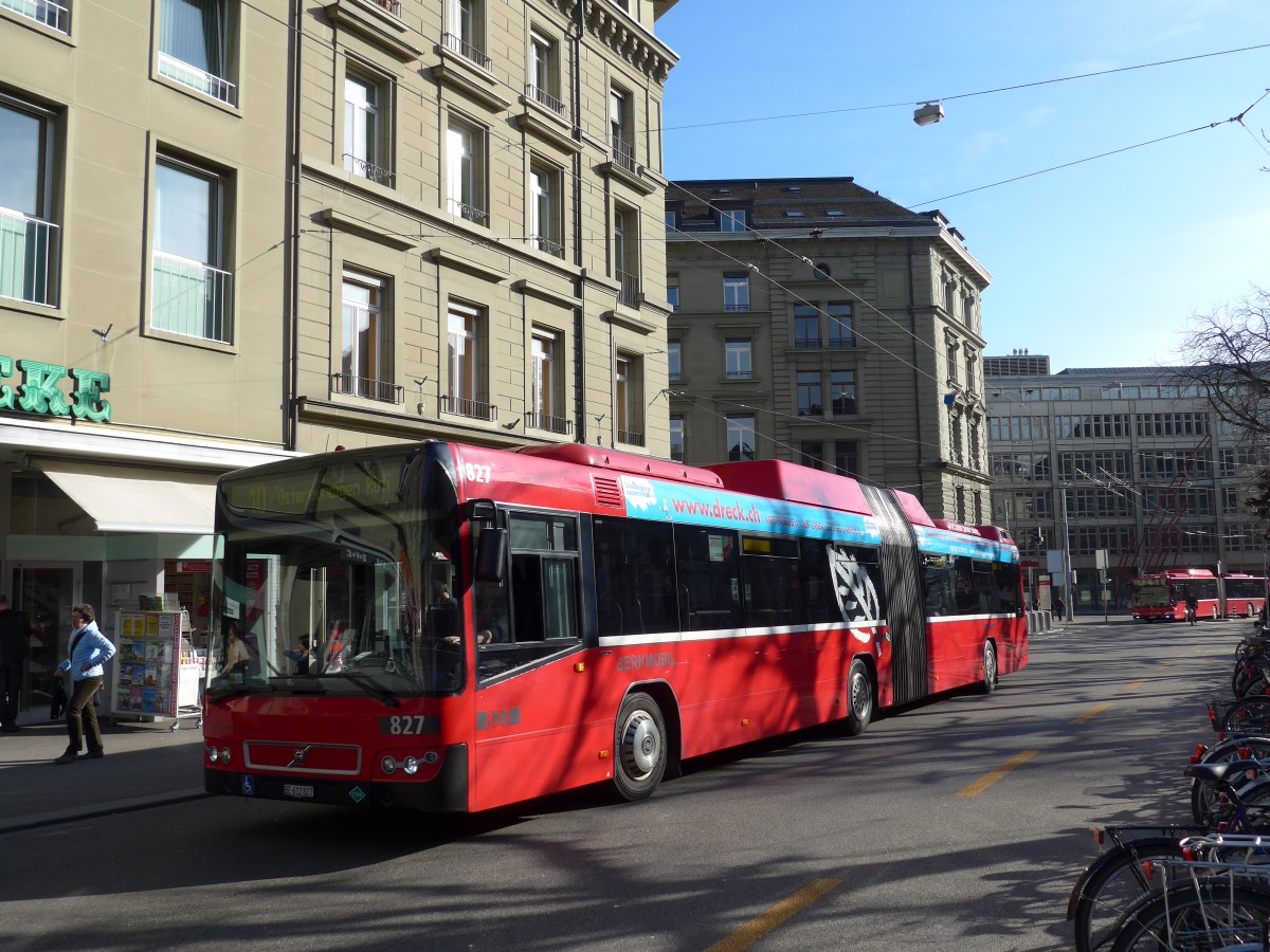 (159'045) - Bernmobil, Bern - Nr. 827/BE 612'827 - Volvo am 9. M�rz 2015 in Bern, Hirschengraben