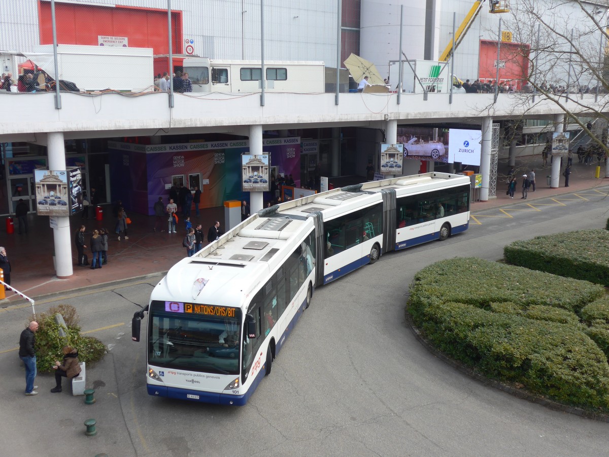(159'097) - TPG Gen�ve - Nr. 101/GE 960'019 - Van Hool am 14. M�rz 2015 in Gen�ve, Palexpo