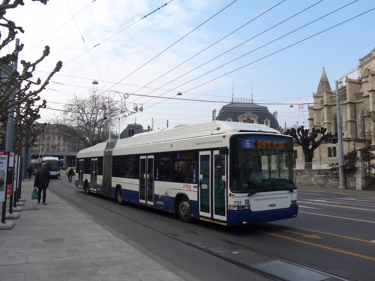 (159'131) - TPG Gen�ve - Nr. 731 - Hess/Hess Gelenktrolleybus am 14. M�rz 2015 in Gen�ve, Place des Vingt-Deux-Cantons