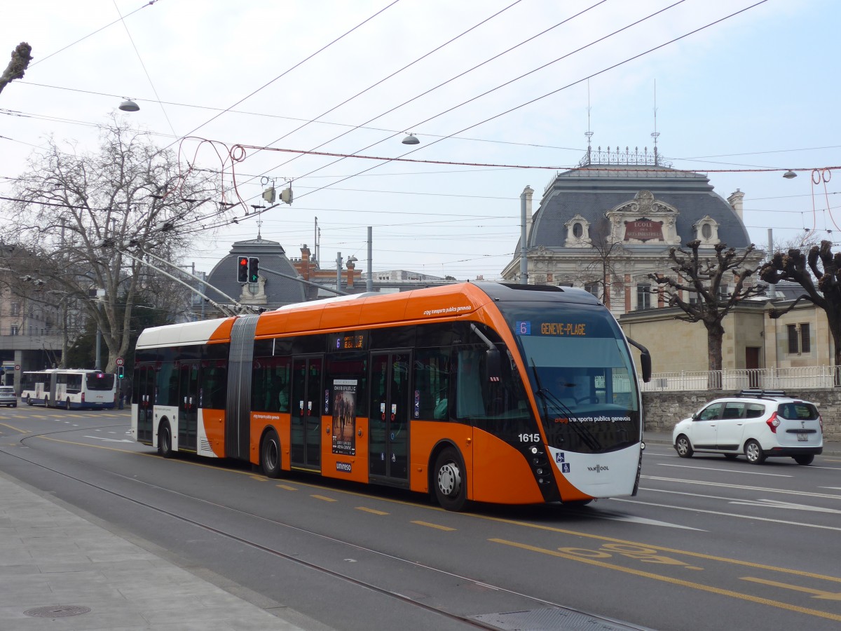 (159'144) - TPG Gen�ve - Nr. 1615 - Van Hool Gelenktrolleybus am 14. M�rz 2015 in Gen�ve, Place des Vingt-Deux-Cantons