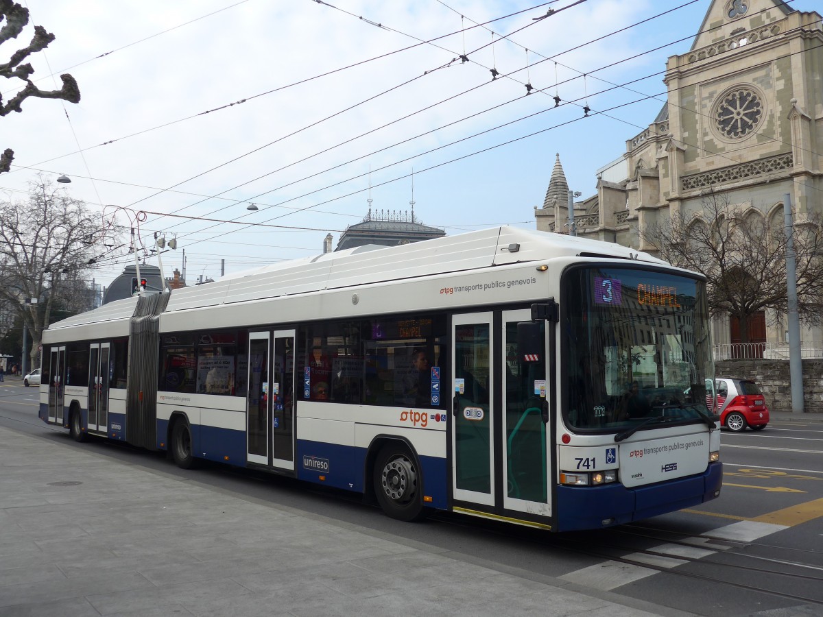 (159'145) - TPG Gen�ve - Nr. 741 - Hess/Hess Gelenktrolleybus am 14. M�rz 2015 in Gen�ve, Place des Vingt-Deux-Cantons