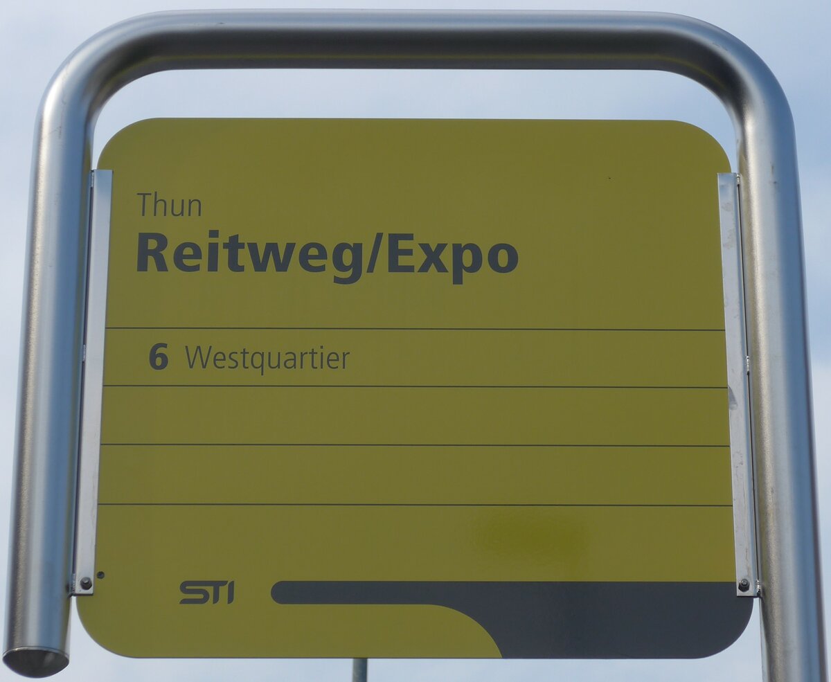 (159'173) - STI-Haltestellenschild - Thun, Reitweg/Expo - am 15. M�rz 2015