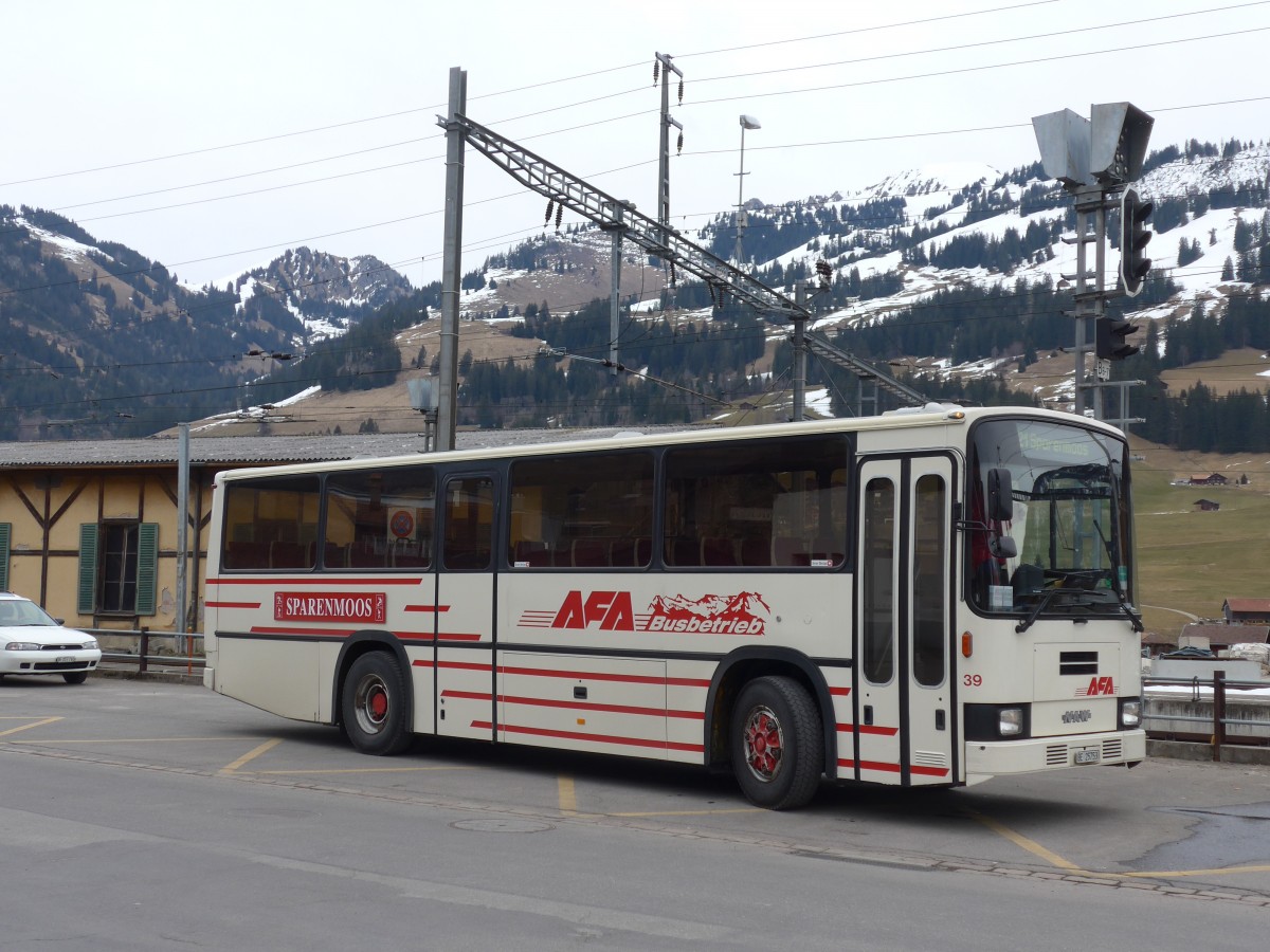 (159'187) - AFA Adelboden - Nr. 39/BE 25'753 - NAW/R&J (ex Nr. 18; ex Autopostale, Mendrisio Nr. 38; ex Piotti, Balerna Nr. 38; ex AAGI Interlaken Nr. 38; ex Schmocker, Beatenberg Nr. 3) am 16. M�rz 2015 beim Bahnhof Zweisimmen