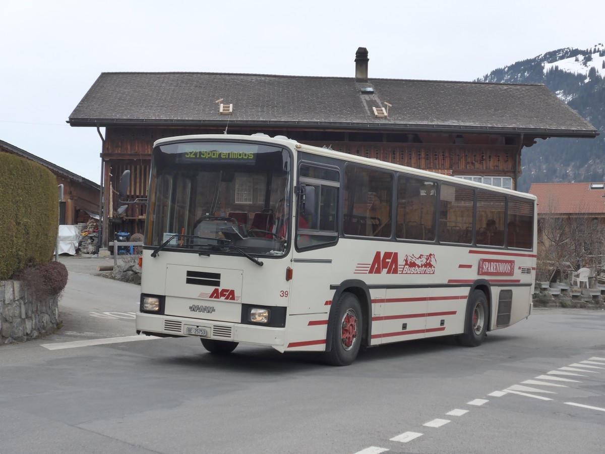 (159'189) - AFA Adelboden - Nr. 39/BE 25'753 - NAW/R&J (ex Nr. 18; ex Autopostale, Mendrisio Nr. 38; ex Piotti, Balerna Nr. 38; ex AAGI Interlaken Nr. 38; ex Schmocker, Beatenberg Nr. 3) am 16. M�rz 2015 in Zweisimmen, Obegg