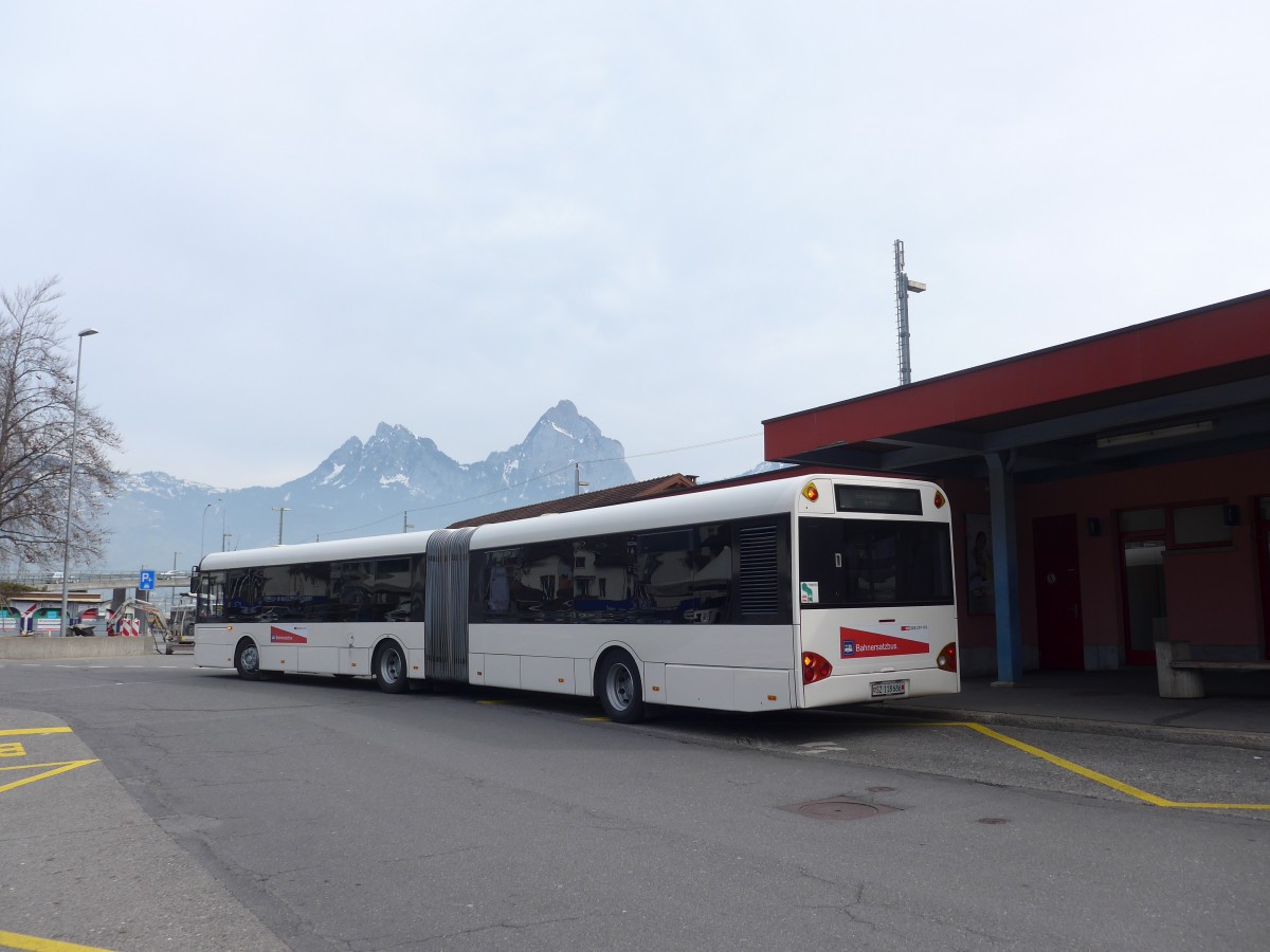(159'229) - AAGS Schwyz - Nr. 86/SZ 118'686 - Solaris (ex VR La Chaux-de-Fonds Nr. 262) am 17. M�rz 2015 beim Bahnhof Brunnen