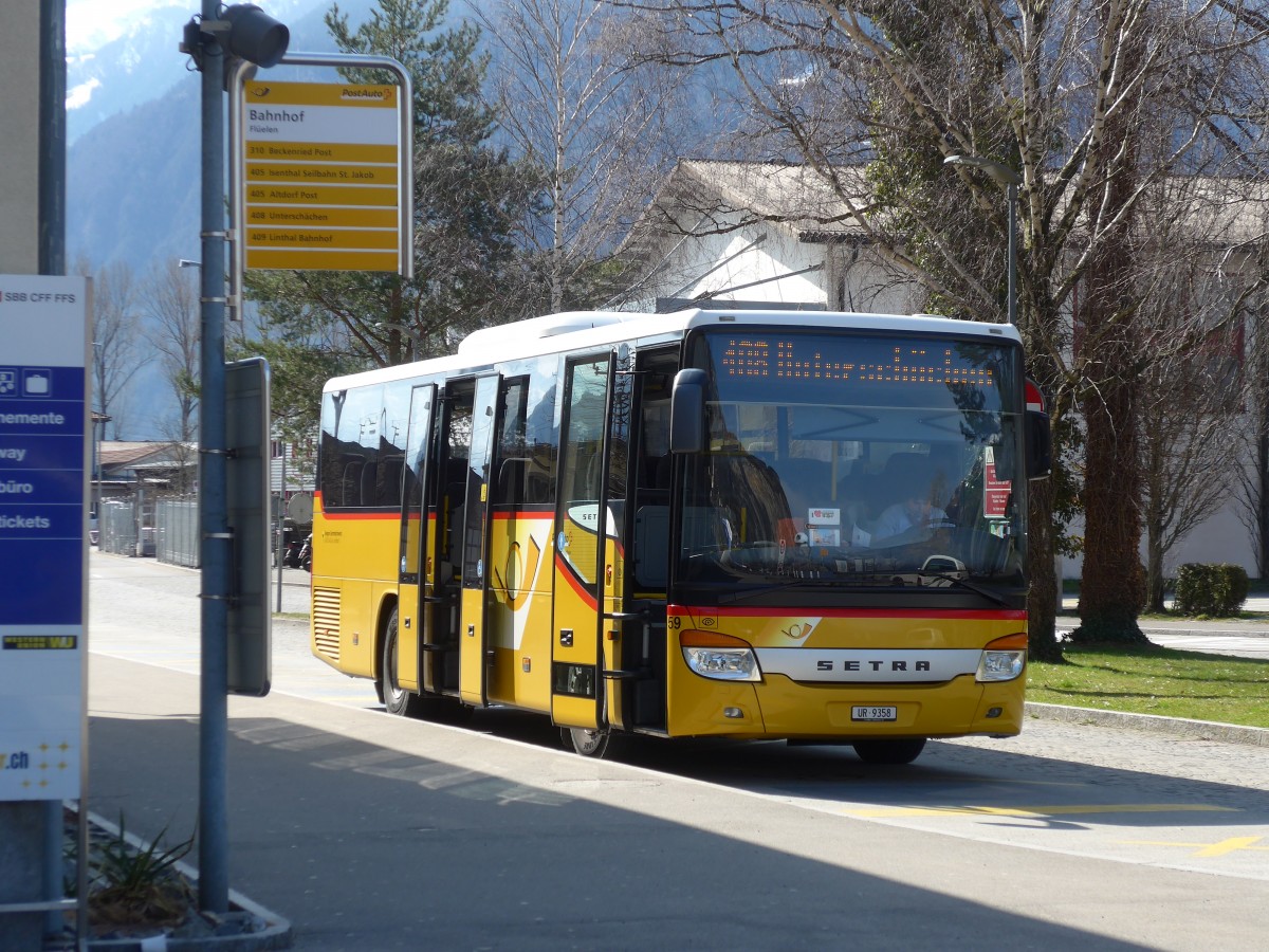 (159'311) - AAGU Altdorf - Nr. 59/UR 9358 - Setra am 18. M�rz 2015 beim Bahnhof Fl�elen