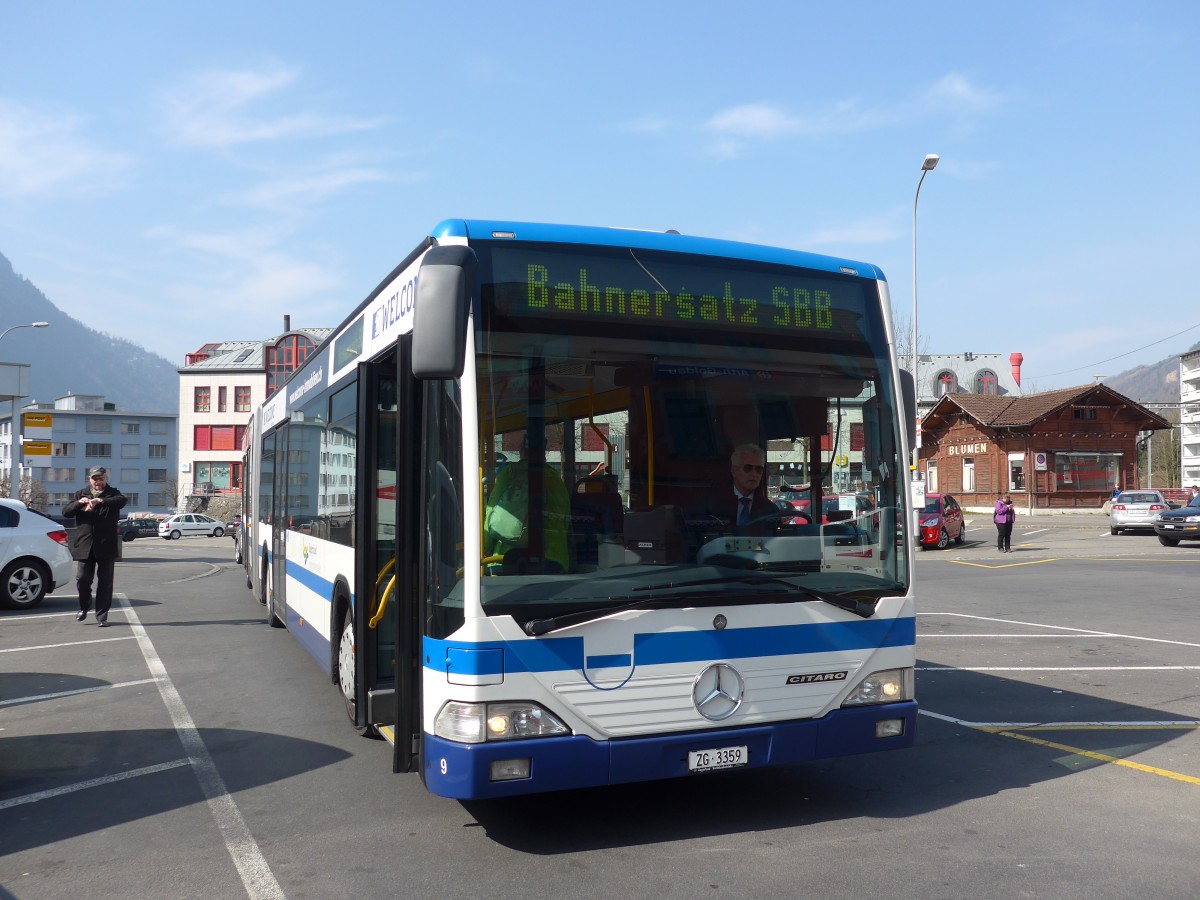 (159'336) - ZVB Zug - Nr. 9/ZG 3359 - Mercedes am 18. M�rz 2015 beim Bahnhof Arth-Goldau