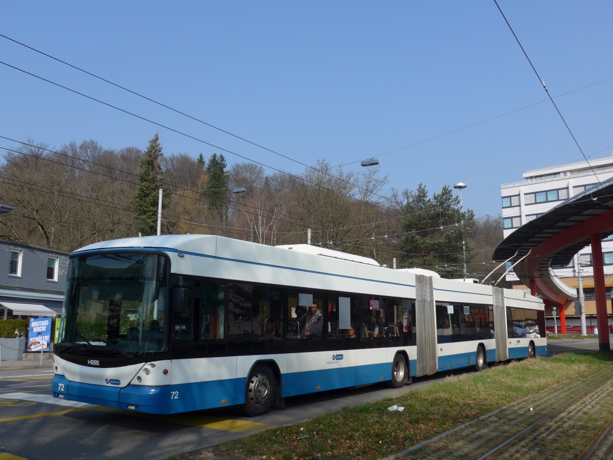 (159'386) - VBZ Z�rich - Nr. 72 - Hess/Hess Doppelgelenktrolleybus am 19. M�rz 2015 in Z�rich, Bucheggplatz