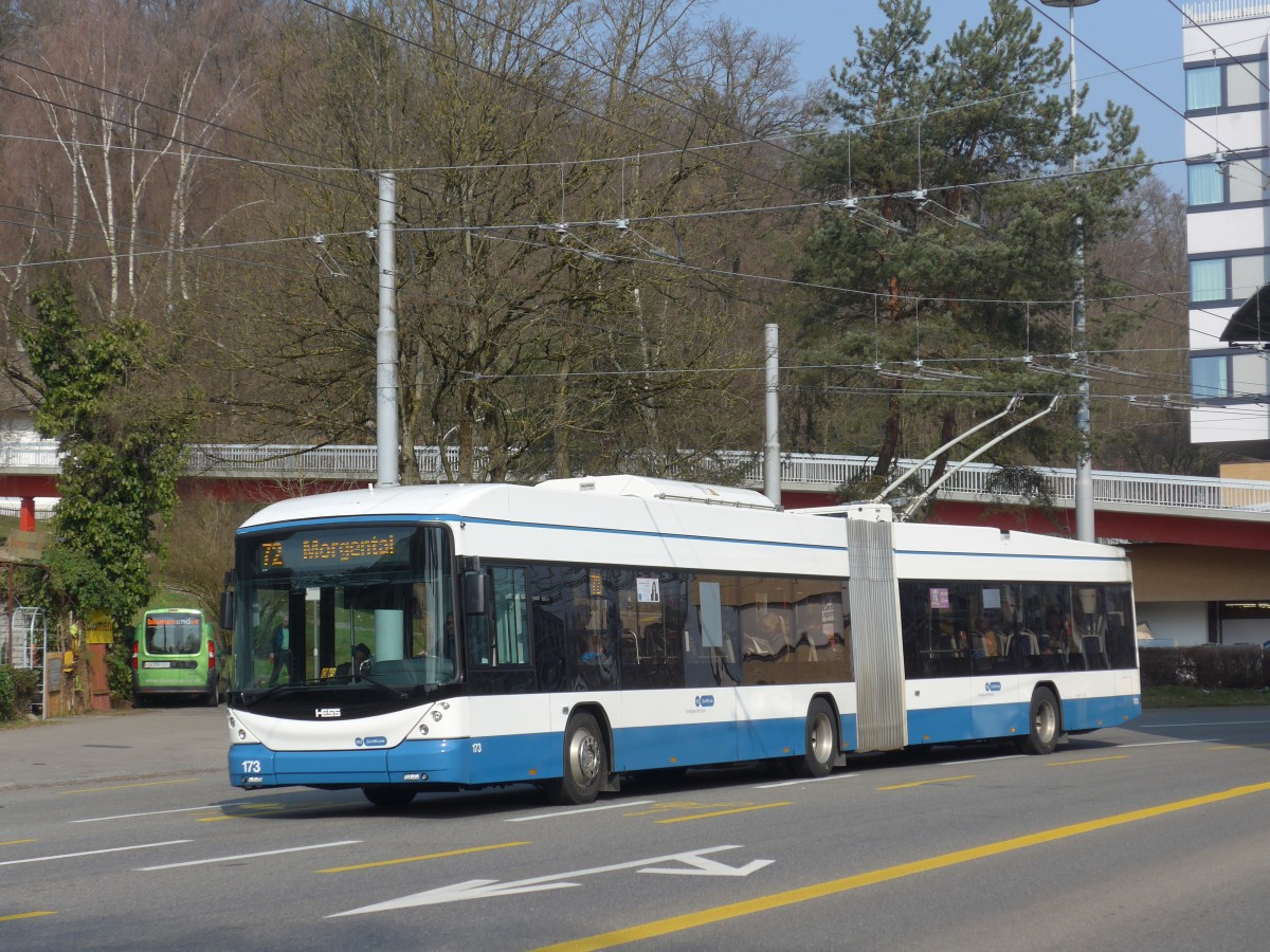 (159'388) - VBZ Z�rich - Nr. 173 - Hess/Hess Gelenktrolleybus am 19. M�rz 2015 in Z�rich, Bucheggplatz