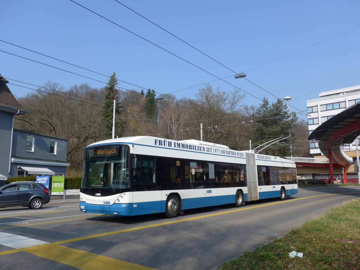 (159'405) - VBZ Z�rich - Nr. 168 - Hess/Hess Gelenktrolleybus am 19. M�rz 2015 in Z�rich, Bucheggplatz