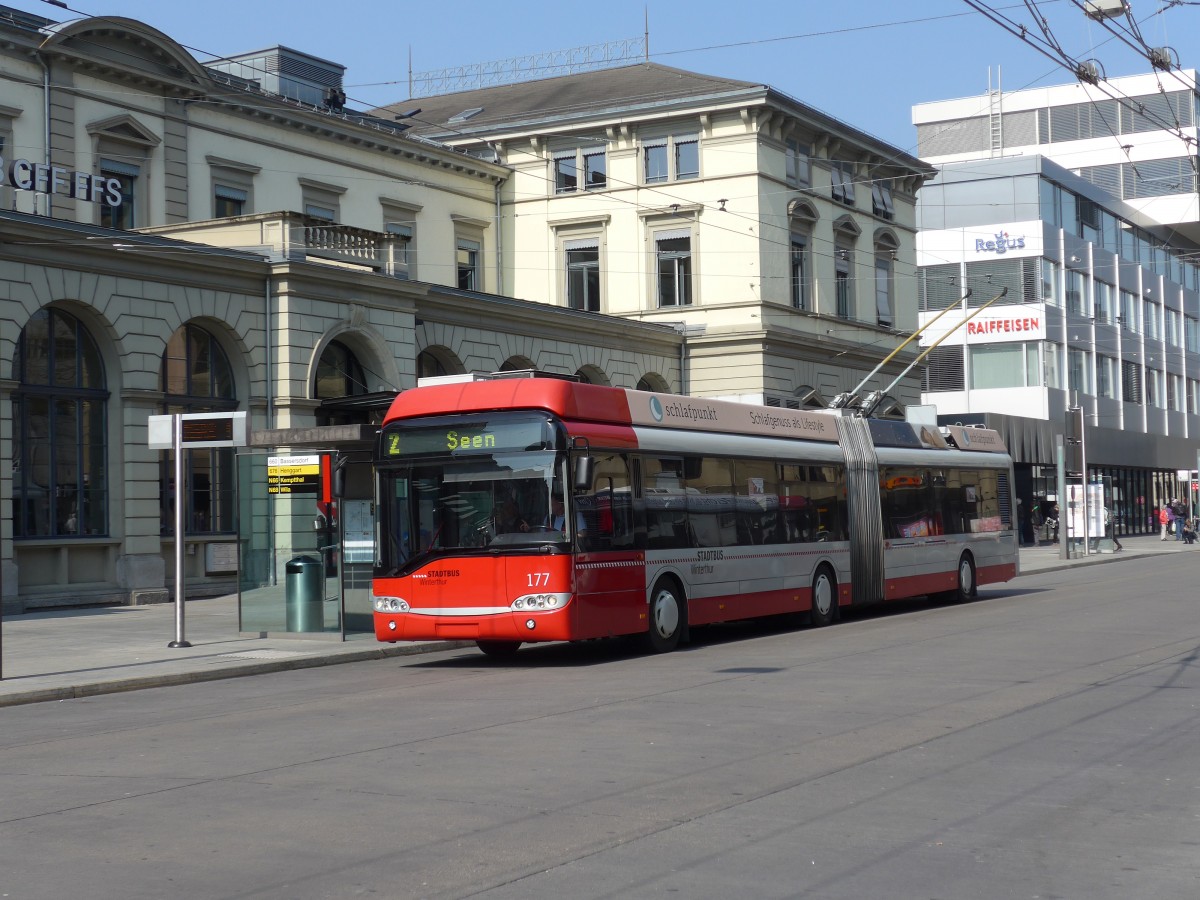 (159'420) - SW Winterthur - Nr. 177 - Solaris Gelenktrolleybus am 19. M�rz 2015 beim Hauptbahnhof Winterthur