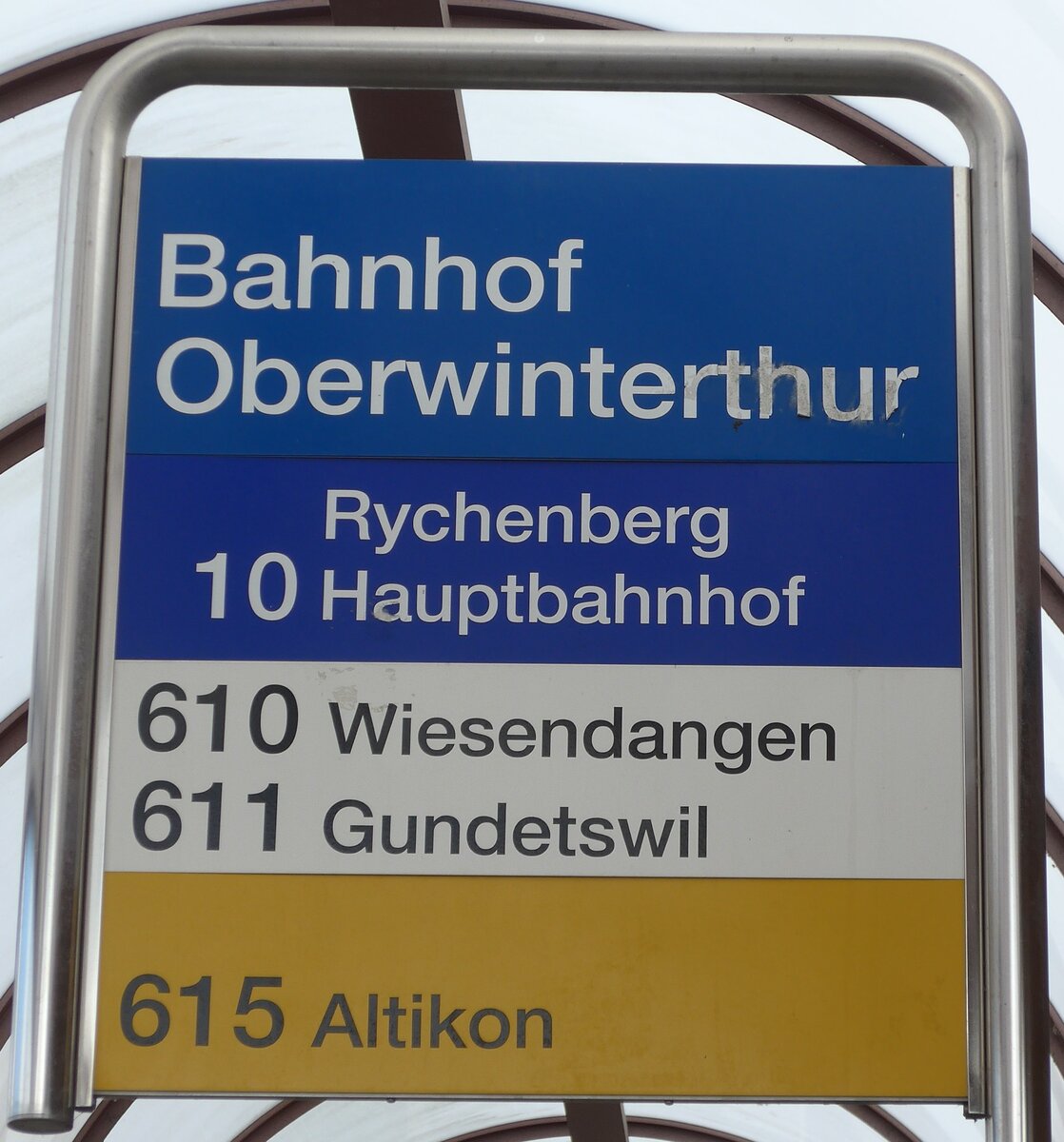(159'449) - SBW/PostAuto-Haltestellenschild - Winterthur, Bahnhof Oberwinterthur - am 27. M�rz 2015