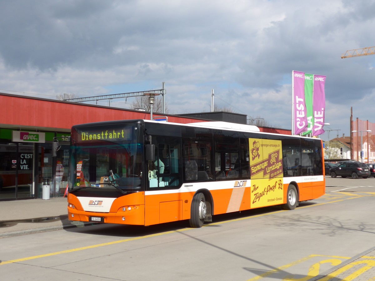(159'479) - AOT Amriswil - Nr. 8/TG 64'058 - Neoplan am 27. M�rz 2015 beim Bahnhof Amriswil