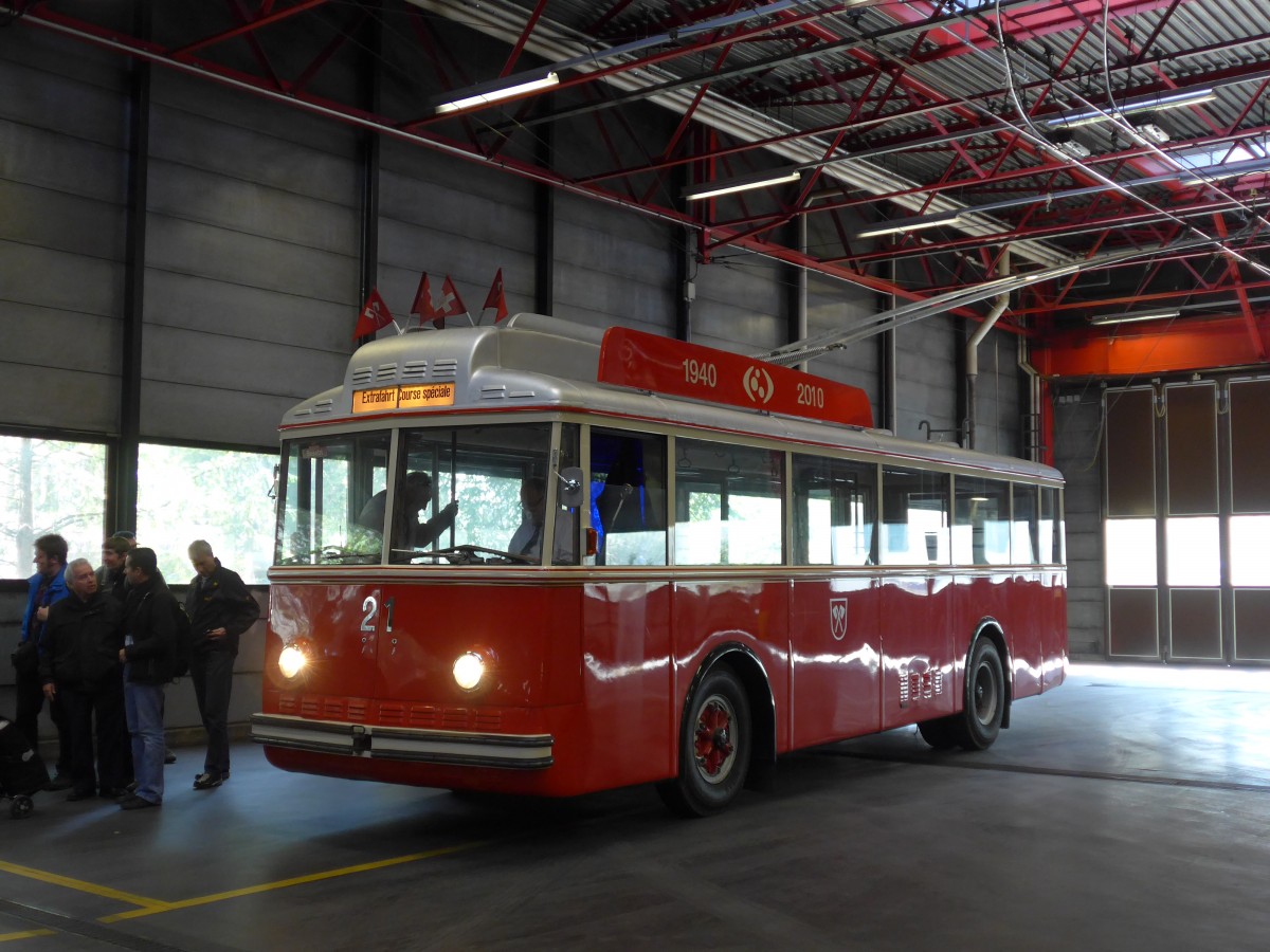(159'487) - VB Biel - Nr. 21 - Berna/Hess Trolleybus am 28. M�rz 2015 in Biel, Depot