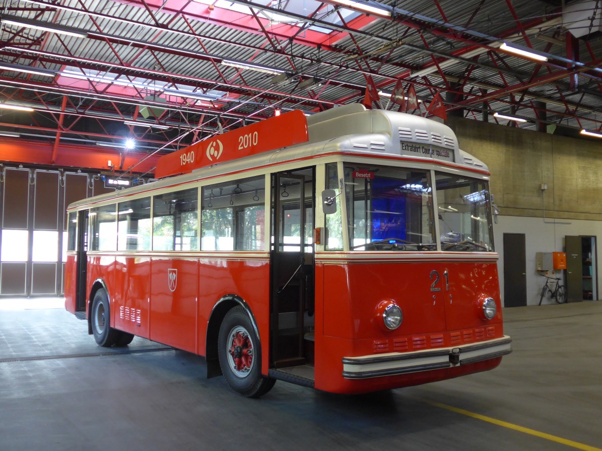 (159'491) - VB Biel - Nr. 21 - Berna/Hess Trolleybus am 28. M�rz 2015 in Biel, Depot