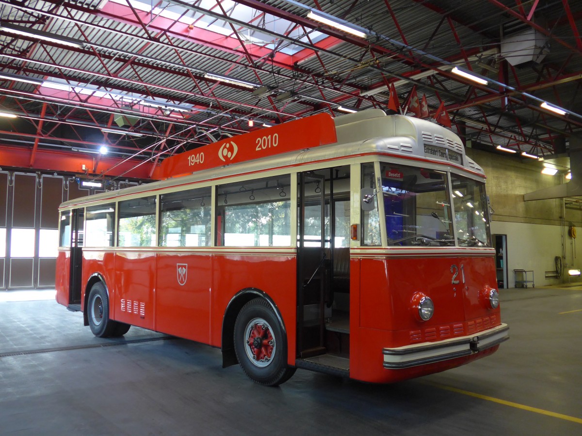 (159'492) - VB Biel - Nr. 21 - Berna/Hess Trolleybus am 28. M�rz 2015 in Biel, Depot