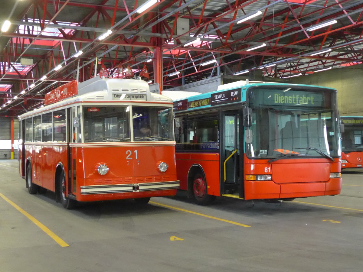 (159'497) - VB Biel - Nr. 21 - Berna/Hess Trolleybus am 28. M�rz 2015 in Biel, Depot