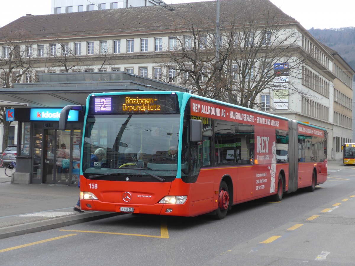(159'519) - VB Biel - Nr. 158/BE 666'158 - Mercedes am 28. M�rz 2015 beim Bahnhof Biel