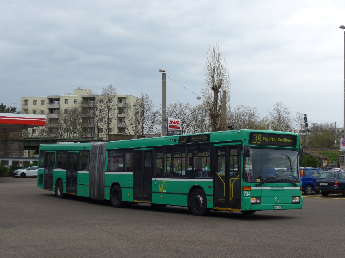(159'756) - BVB Basel - Nr. 734/BS 3234 - Mercedes (ex VAG Freiburg/D Nr. 933) am 11. April 2015 in Basel, Garage Rankstrasse