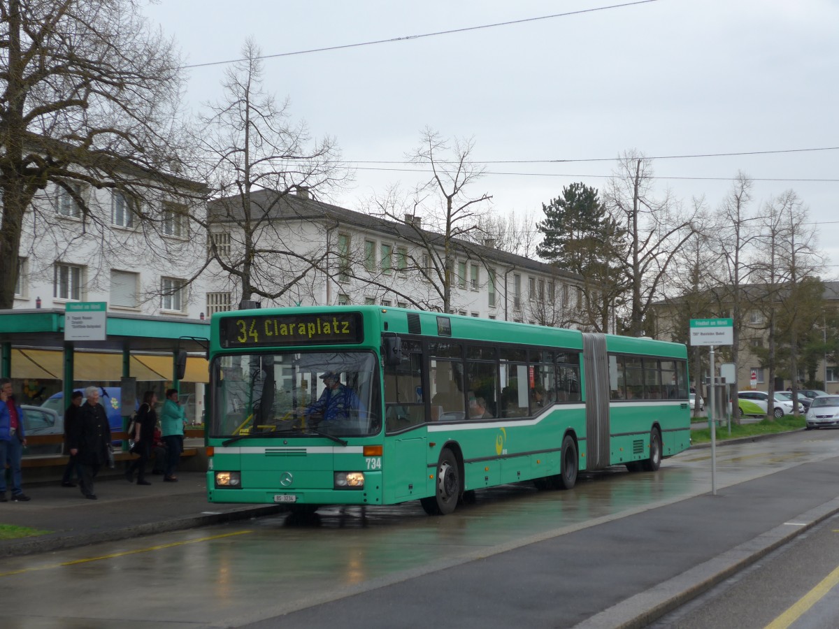 (159'781) - BVB Basel - Nr. 734/BS 3234 - Mercedes (ex VAG Freiburg/D Nr. 933) am 11. April 2015 in Riehen, Friedhof am H�rnli