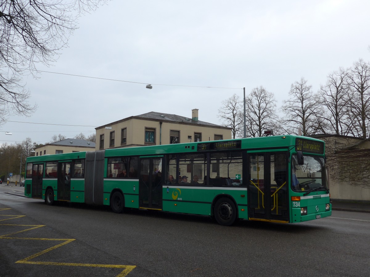 (159'783) - BVB Basel - Nr. 734/BS 3234 - Mercedes (ex VAG Freiburg/D Nr. 933) am 11. April 2015 in Riehen, Friedhof am H�rnli