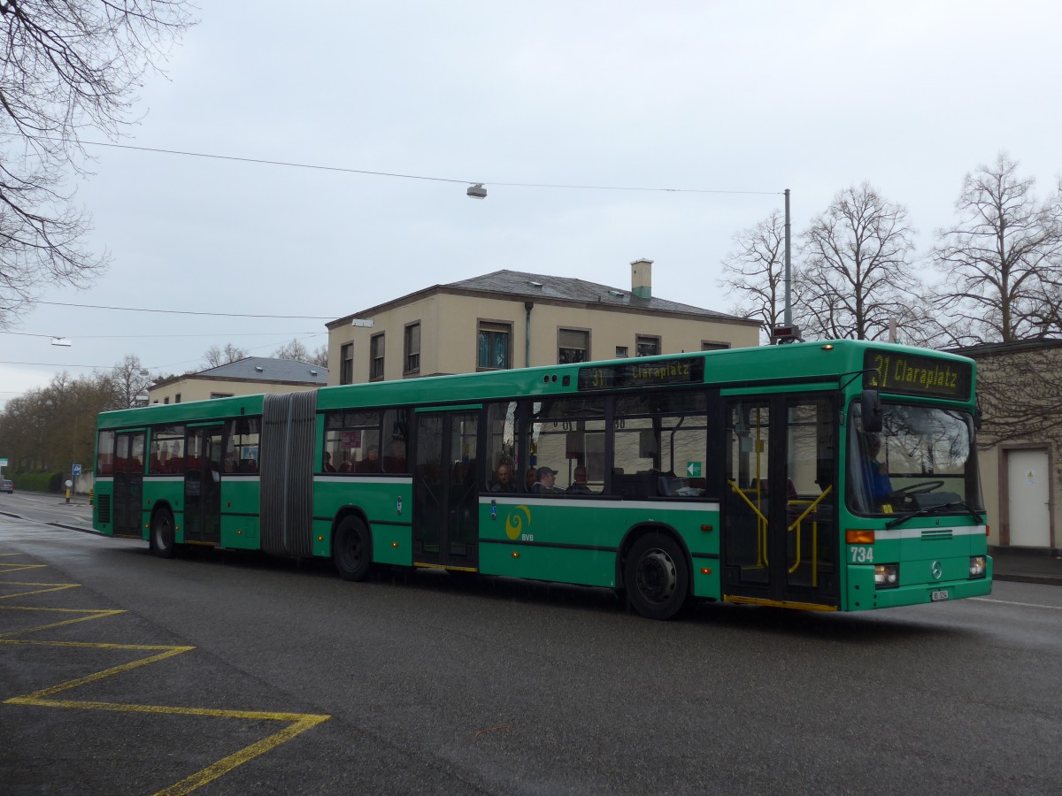 (159'784) - BVB Basel - Nr. 734/BS 3234 - Mercedes (ex VAG Freiburg/D Nr. 933) am 11. April 2015 in Riehen, Friedhof am H�rnli