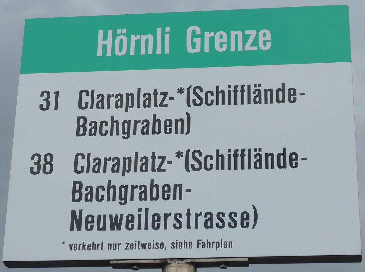 (159'807) - BVB-Haltestellenschild - Riehen, H�rnli Grenze - am 11. April 2015