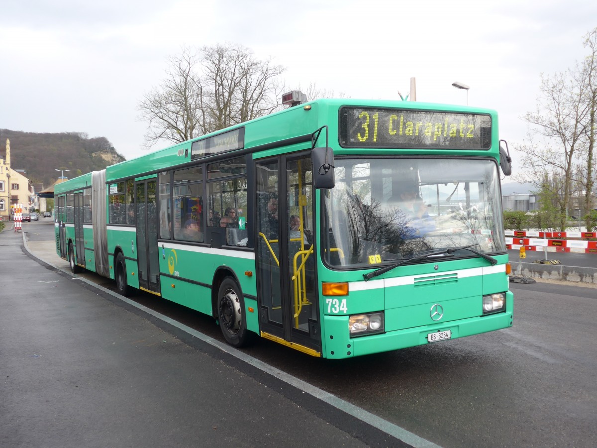 (159'808) - BVB Basel - Nr. 734/BS 3234 - Mercedes (ex VAG Freiburg/D Nr. 933) am 11. April 2015 in Riehen, H�rnli