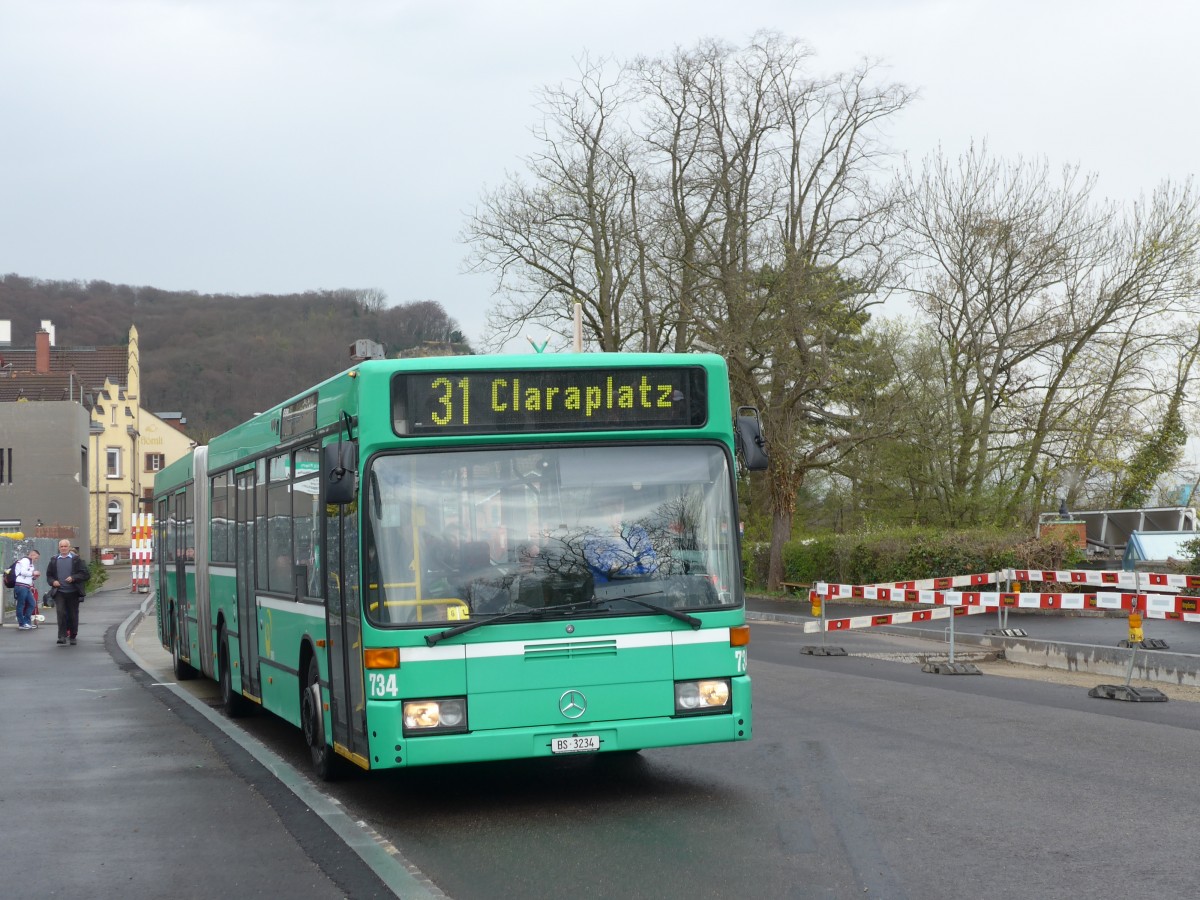 (159'809) - BVB Basel - Nr. 734/BS 3234 - Mercedes (ex VAG Freiburg/D Nr. 933) am 11. April 2015 in Riehen, H�rnli