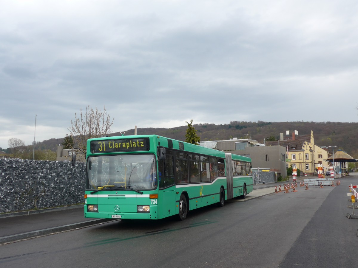 (159'811) - BVB Basel - Nr. 734/BS 3234 - Mercedes (ex VAG Freiburg/D Nr. 933) am 11. April 2015 in Riehen, H�rnli
