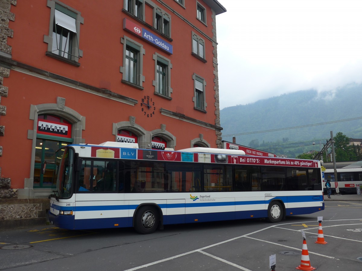 (160'665) - Auf der Maur, Steinen - Nr. 246/SZ 77'440 - Scania/Hess (ex Amrein, K�ssnacht; ex ZVB Zug Nr. 117; ex ZVB Zug Nr. 17) am 22. Mai 2015 beim Bahnhof Arth-Goldau