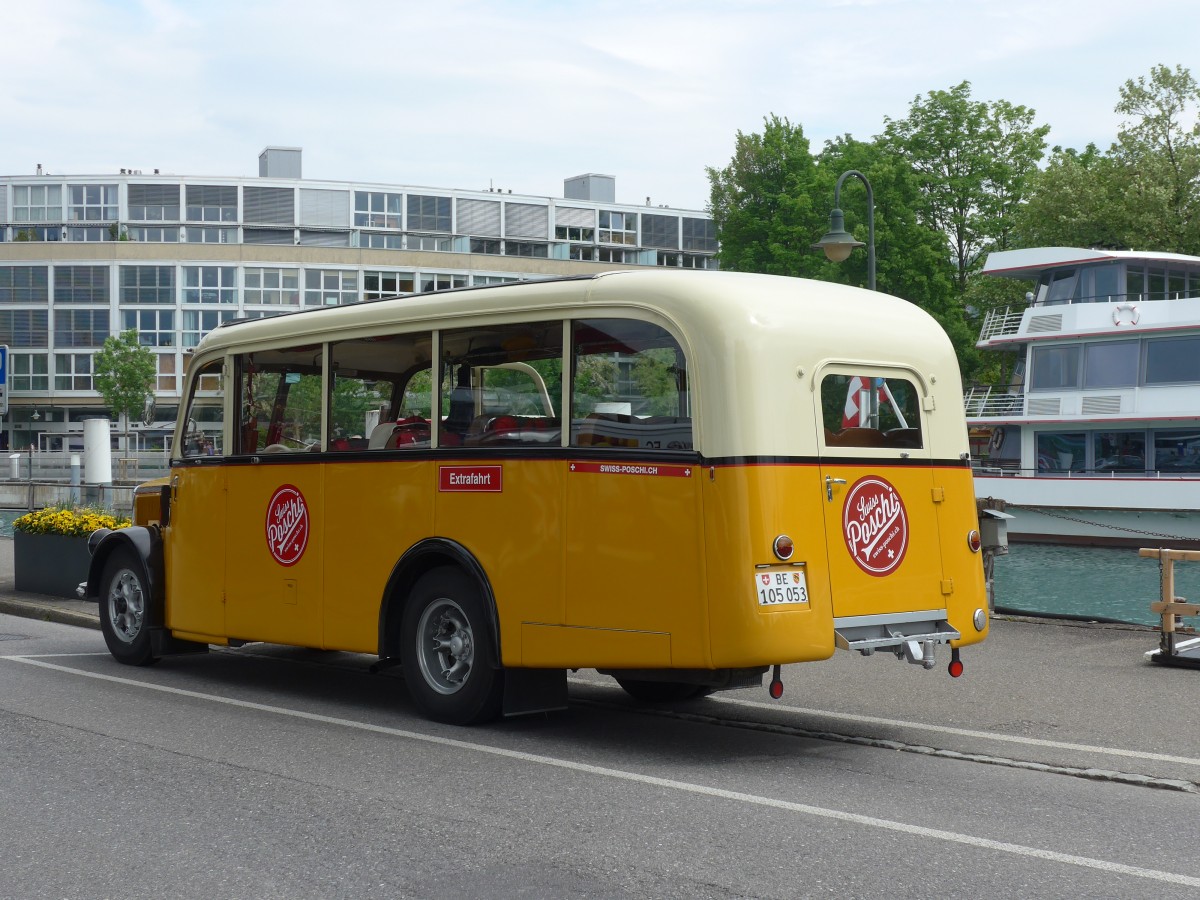 (160'725) - Blaser, Unterseen - BE 105'053 - Saurer/T�scher (ex Gessinger, Bad Ragaz) am 23. Mai 2015 bei der Schiffl�ndte Thun
