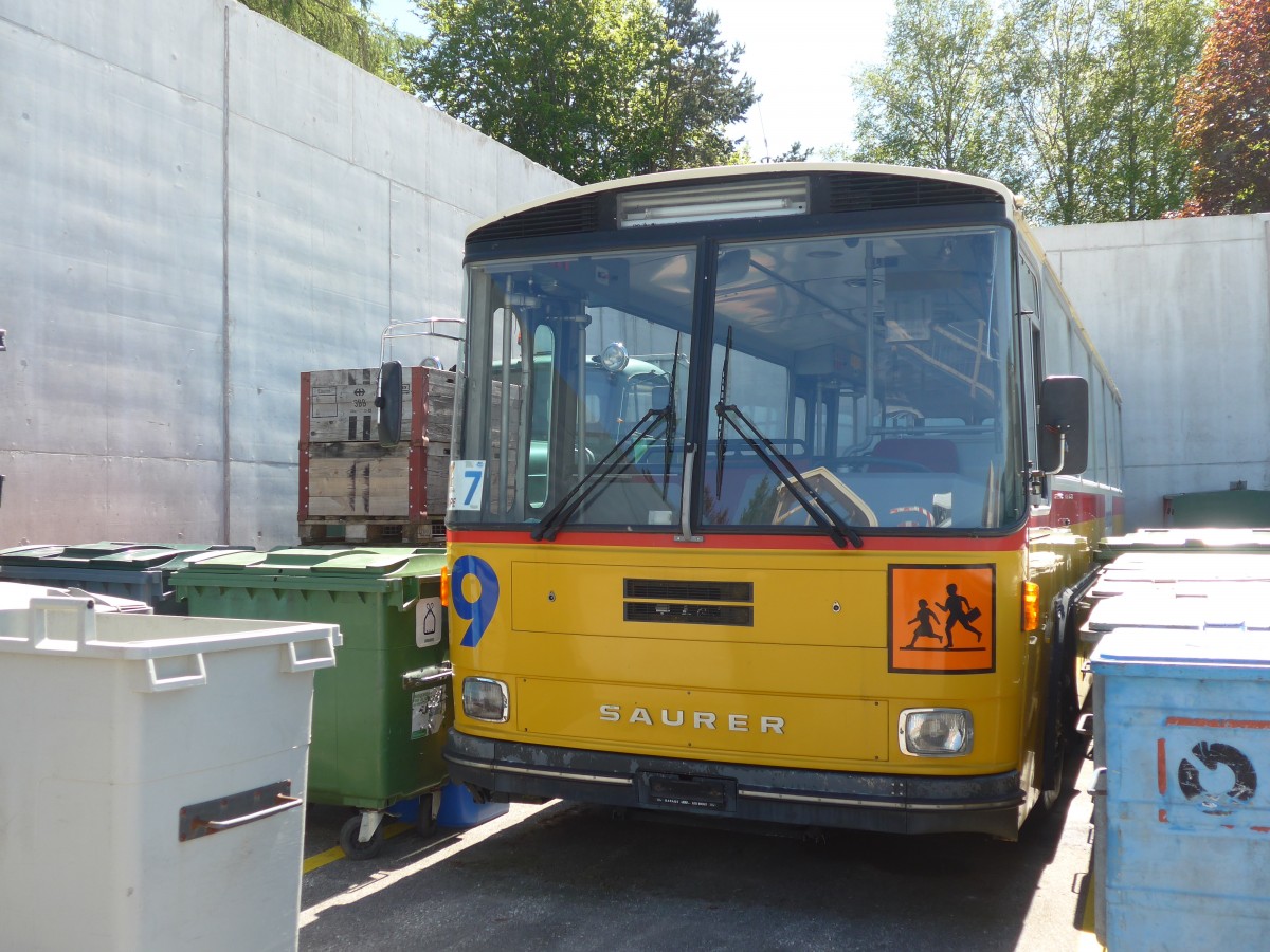 (161'354) - AVJ Les Bioux - Nr. 9 - Saurer/T�scher (ex P 25'667) am 28. Mai 2015 in Les Bioux, Garage