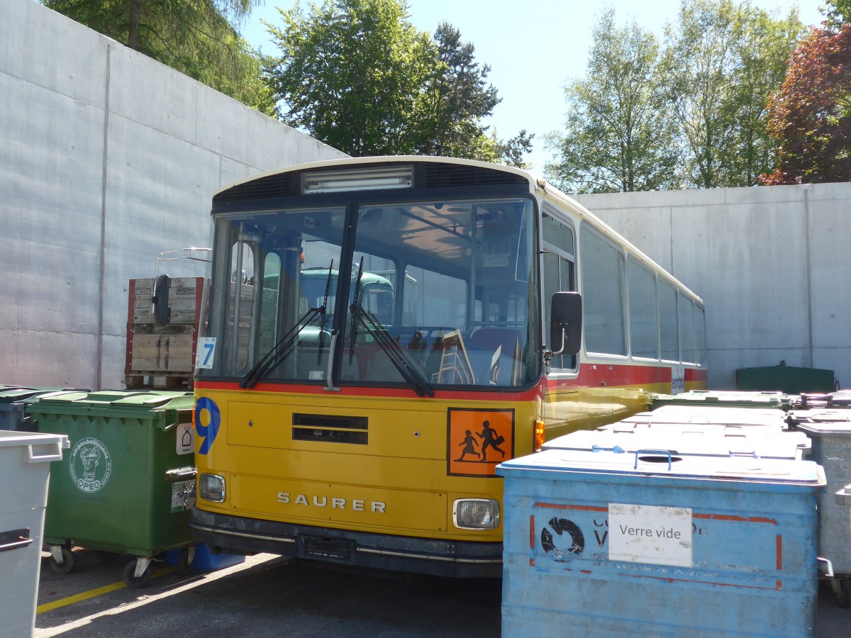 (161'365) - AVJ Les Bioux - Nr. 9 - Saurer/T�scher (ex P 25'667) am 28. Mai 2015 in Les Bioux, Garage