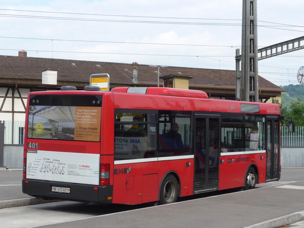 (161'438) - Bernmobil, Bern - Nr. 401/BE 612'401 - MAN/G�ppel am 30. Mai 2015 beim Bahnhof M�nsingen