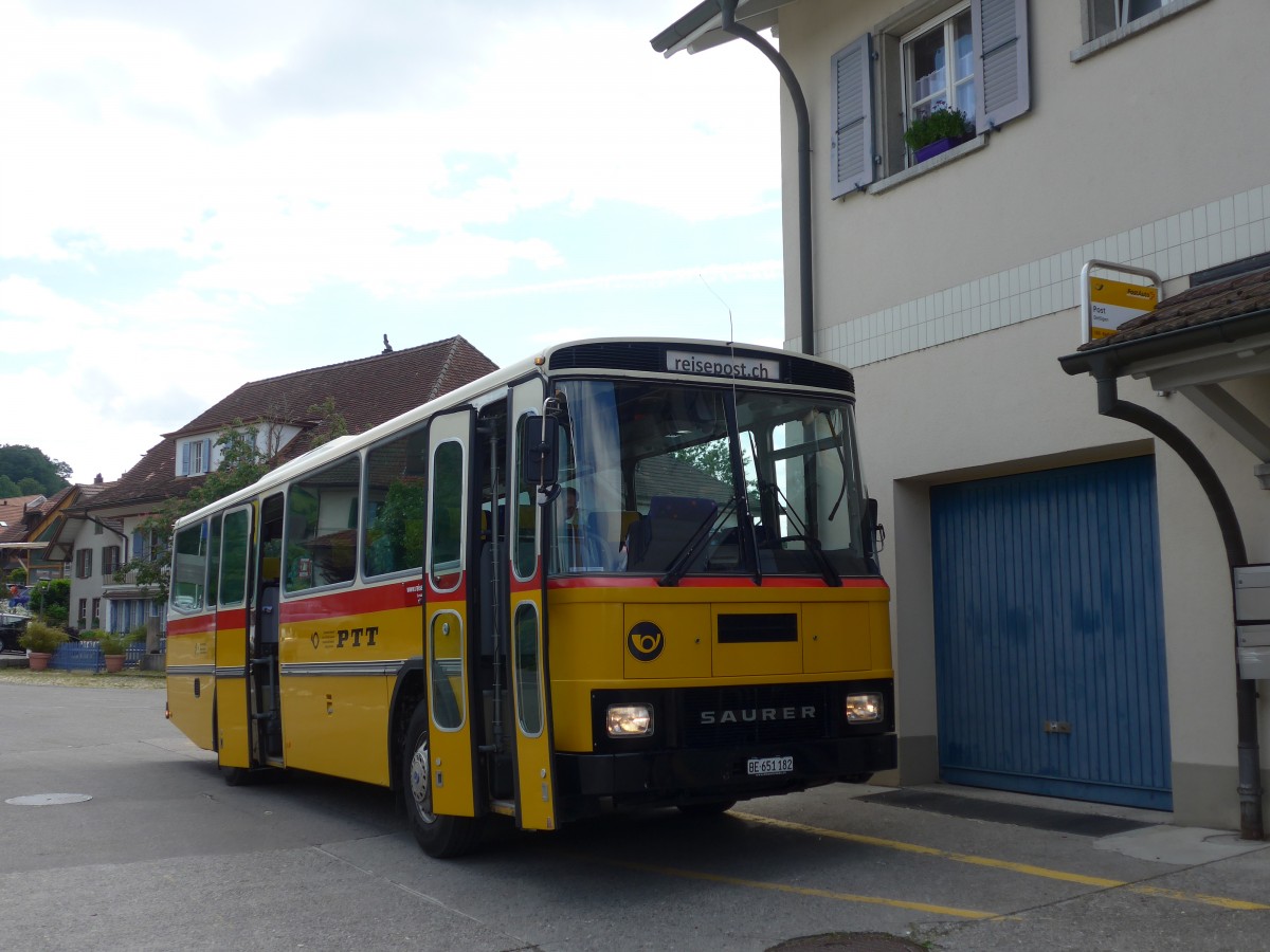(161'460) - Bernair, M�nsingen - BE 651'182 - Saurer/T�scher (ex Schebath, Lauerz; ex Albin, F�llanden; ex Heim, Flums) am 30. Mai 2015 in Detligen, Post
