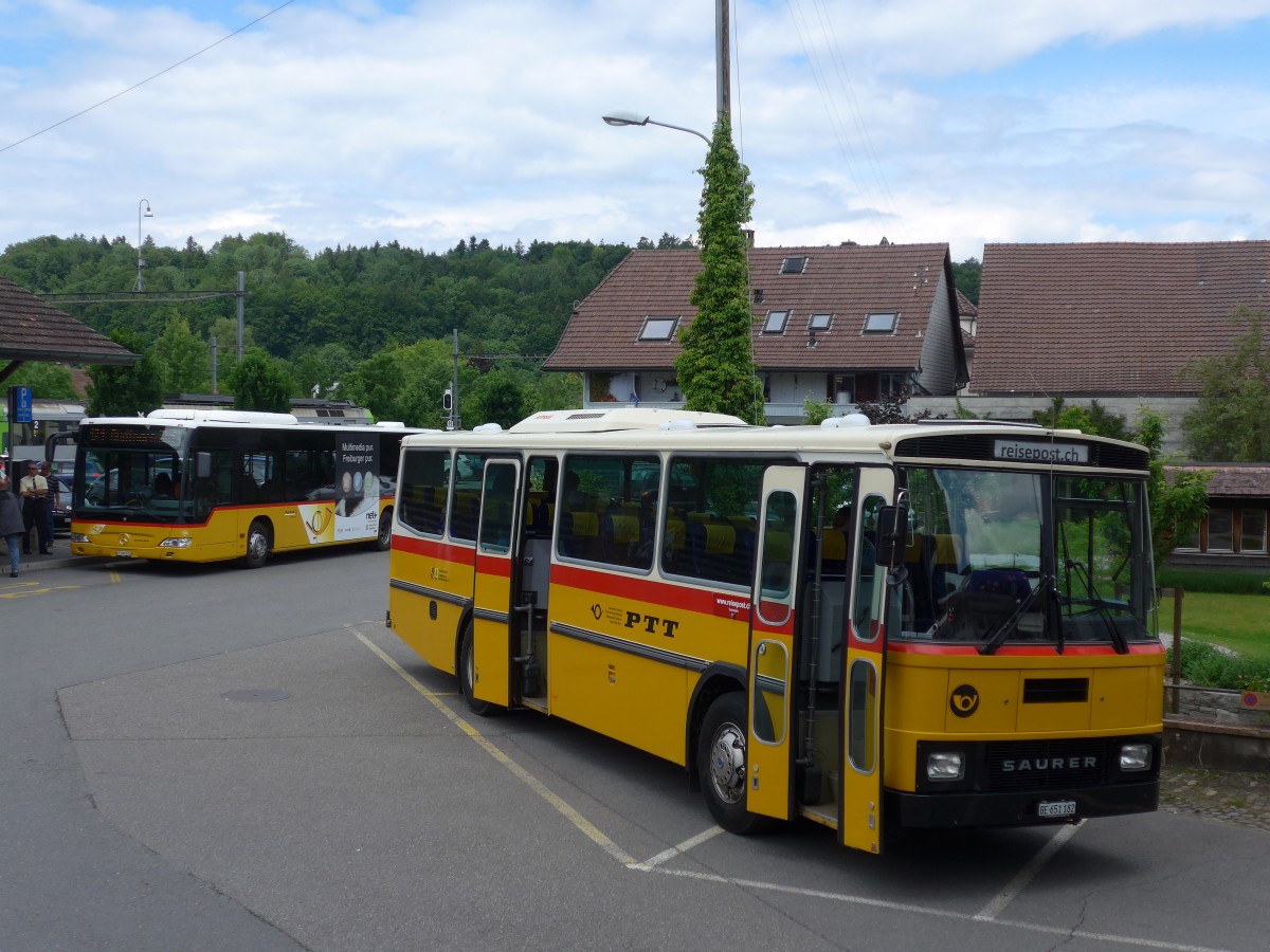 (161'479) - Bernair, M�nsingen - BE 651'182 - Saurer/T�scher (ex Schebath, Lauerz; ex Albin, F�llanden; ex Heim, Flums) am 30. Mai 2015 beim Bahnhof Laupen