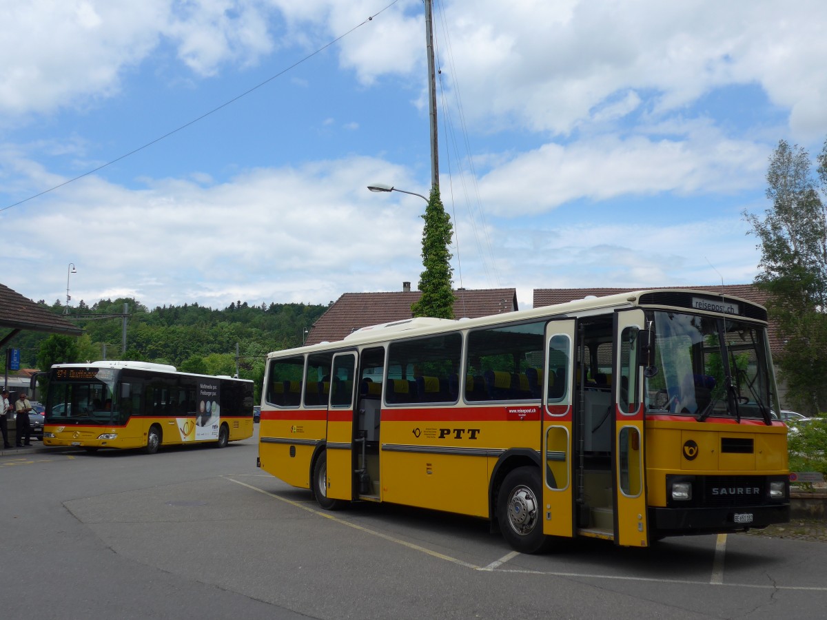 (161'480) - Bernair, M�nsingen - BE 651'182 - Saurer/T�scher (ex Schebath, Lauerz; ex Albin, F�llanden; ex Heim, Flums) am 30. Mai 2015 beim Bahnhof Laupen