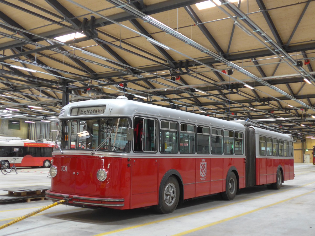 (161'670) - VW Winterthur - Nr. 101 - FBW/SWS Gelenktrolleybus am 31. Mai 2015 in Winterthur, Depot Gr�zefeld